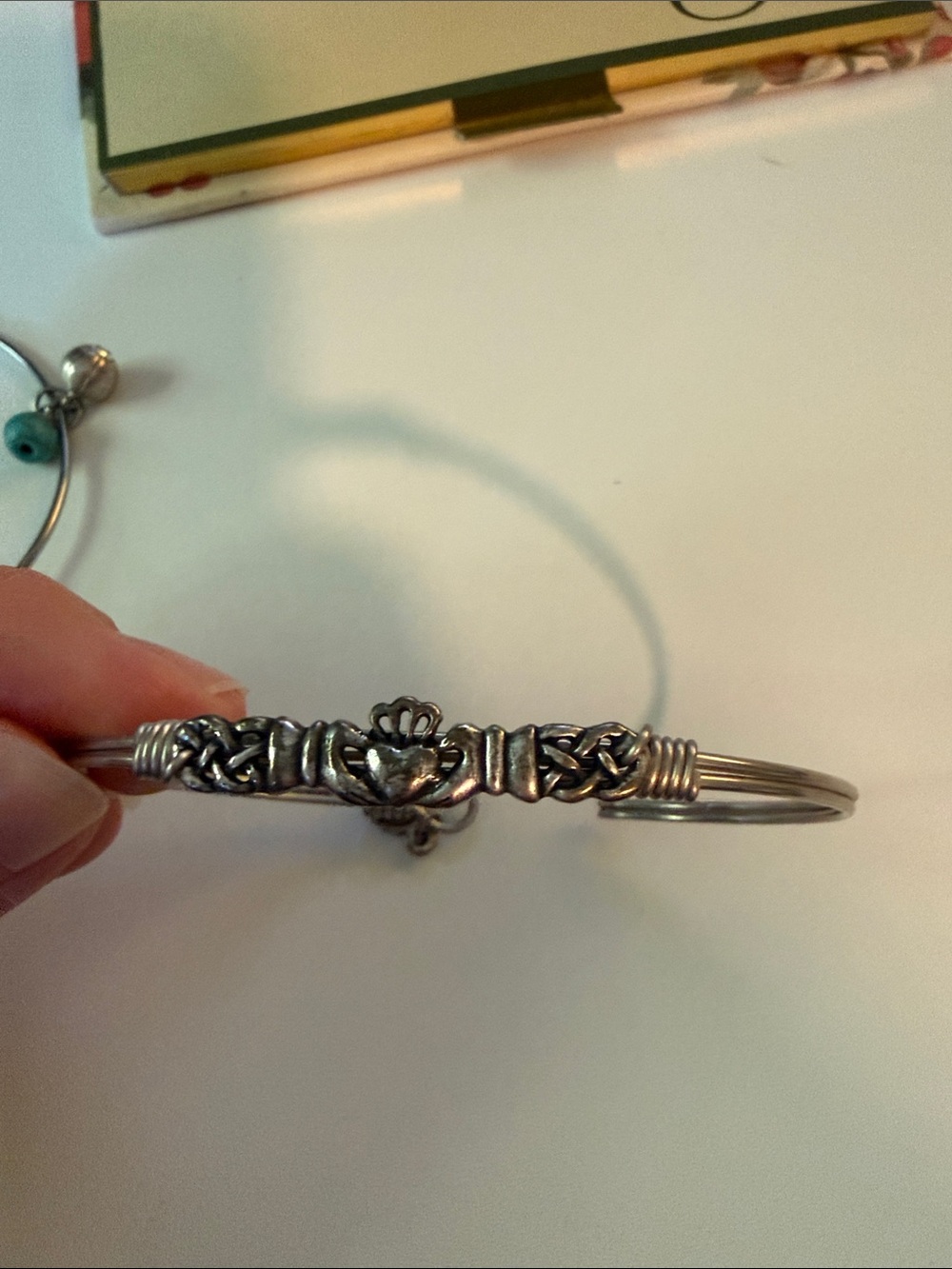 Sterling-Style Claddagh Accent Silver Bangle Bracelet